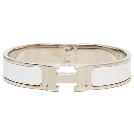 Bracelet Clic H PM étroit en émail blanc Hermès