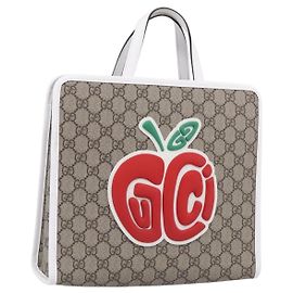 GUCCI GG Supreme Kinder Handtasche PVC Beige Silber 605614 Auth 213317M - Jerrillo
