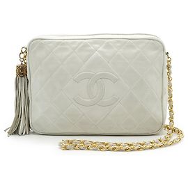 Chanel Borsa a tracolla camera Vintage CC in pelle d'agnello con frange e trapuntatura a diamante
