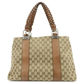 Borsa Tote e Borsa a Mano GUCCI Bamboo GG Canvas Leather Beige Brown 232947