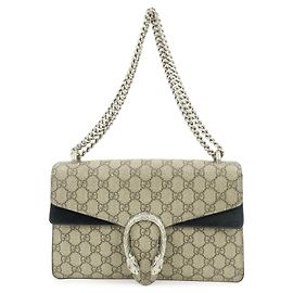 GUCCI Dionysus GG Supreme Schultertasche mit Kette Beige Black 400249