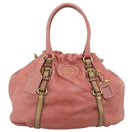 PRADA Hand Bag Vittero Dino Leather 2way Pink Gold Auth 207141A - Jerrillo