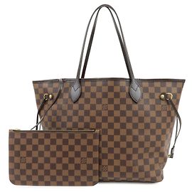 Louis Vuitton Damier Neverfull MM Canvas Leather Tote Bag Cerise N41358