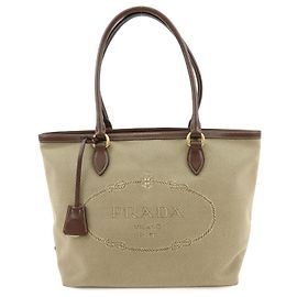 PRADA Schultertasche aus Leder und Jacquard-Canvas mit Logo Beige Brown 1BG159