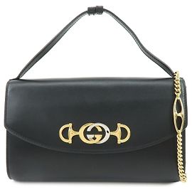 GUCCI Zumi Leather 2 Way Chain Shoulder Bag Hand Bag Black 572375
