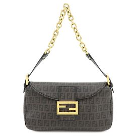 FENDI Zucchino PVC Leather Chain Shoulder Bag Hand Bag Brown 8BR003