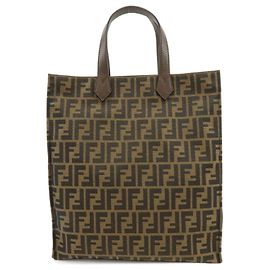 FENDI Zucca Canvas Leather Tote Bag Hand Bag Brown Black 8BH263