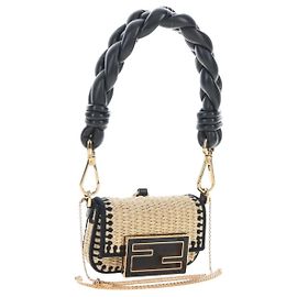 FENDI Nano Bucket Charm Hand Pouch Charm Raffia 2way Beige Gold Auth 207075M - Jerrillo