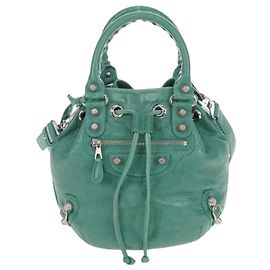 Balenciaga Giant Mini Pom Pom Hand Bag Leather 2way Green 250920 Auth 211331M - Jerrillo