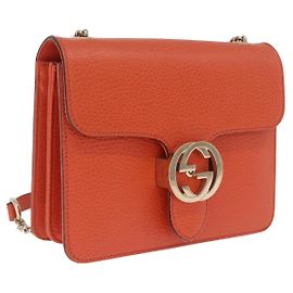 GUCCI Interlocking G Chain Bag Leather Outlet Orange Gold 510304 Auth 209361V - Jerrillo