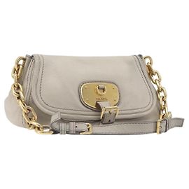 PRADA Chain Shoulder Bag Vittero Dino Leather Beige Gold Auth 209990A - Jerrillo