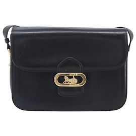 Céline CELINE Horse Carriage Shoulder Bag Leather Black Gold Auth mr3168 - Jerrillo