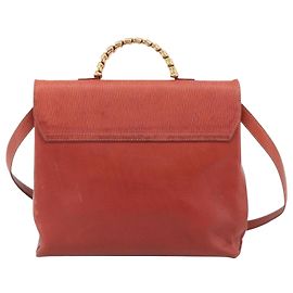 LOEWE Velazquez Hand Bag Leather 2way Orange Gold Tone Auth BA16275 - Jerrillo