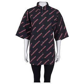 Camicia in cotone nera con zip Balenciaga - Logo Print XXL usata