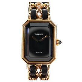 CHANEL Premiere Uhren Metall Goldfarben Schwarz CC