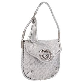 GUCCI GG Canvas Guccissima Britt Shoulder Bag Leather Silver 167732