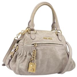 Miu Miu Hand Bag Leather 2way Beige Gold