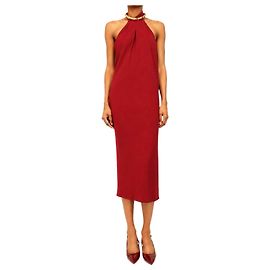 Gucci Vestido midi halterneck de crepe de seda rojo - size UK 6