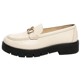 Salvatore Ferragamo Loafer aus cremefarbenem Leder mit Gancini Lug-Sohle - Größe EU 38.5