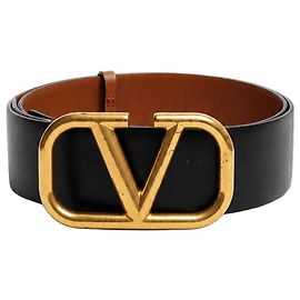 Valentino Cinturón reversible VLogo Signature de piel negra y tan