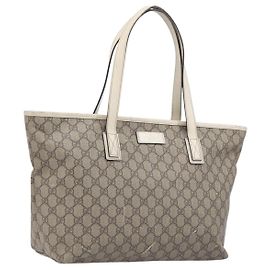 GUCCI GG Supreme Tote Bag PVC Beige Silver 211137
