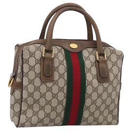 GUCCI GG Supreme Web Sherry Line Hand Bag PVC Beige Gold 67 0223839