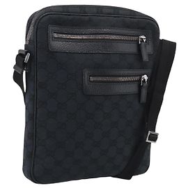 GUCCI Sac à épaule en toile GG Noir Argent 92551