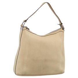GUCCI Bamboo Shoulder Bag Leather Beige Silver