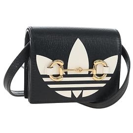GUCCI Adidas Collaboration Shoulder Wallet Leather Black 702248