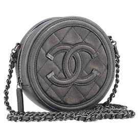CHANEL Matelasse Chain Shoulder Bag Caviar Skin Gray Silver CC