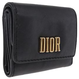 Christian Dior Trifold Portemonnaie Leder Schwarz Gold