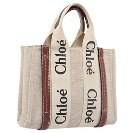 Chloé Chloe Woody Small Hand Bag Canvas Beige Brown