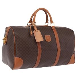 Céline CELINE Macadam Canvas Boston Bag PVC Leather Brown Gold