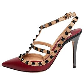 Valentino Zapatos de tacón Rockstud caged en piel burdeos - talla EU 39
