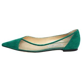 Jimmy Choo Saia flache Schuhe aus grünem Wildleder und Mesh - Größe EU 39