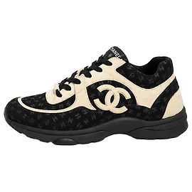 Chanel Baskets en daim CC imprimées noir et beige - taille EU 40