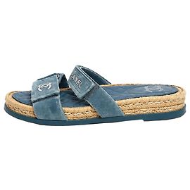 Chanel CC Espadrille Slide Sandalen aus blauem Samt - Größe EU 40