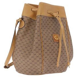 GUCCI Micro GG Supreme Shoulder Bag PVC Beige Gold