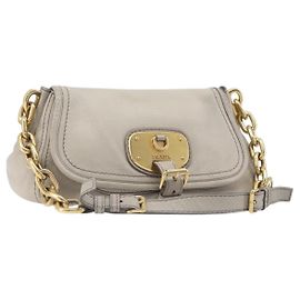 PRADA Chain Shoulder Bag Vittero Dino Leather Beige Gold