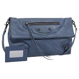 Balenciaga Classic Envelope Schultertasche Leder Navy Silver 319376