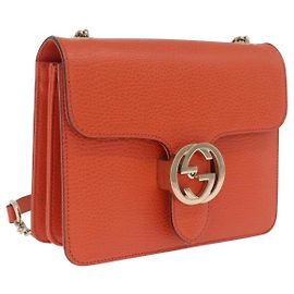 GUCCI Interlocking G Chain Bag Leather Outlet Orange Gold 510304
