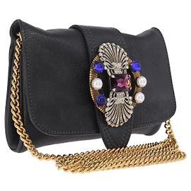 Miu Miu Bolsa de ombro Chain Bijoux em couro preto e dourado