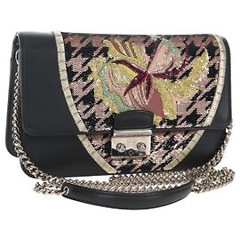 Christian Dior Sac à épaule à chaîne Cuir Noir Argent