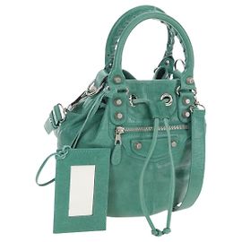 Balenciaga Giant Mini Pom Pom Hand Bag Leather 2way Green 250920