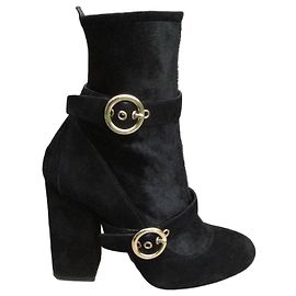 Lanvin Stivaletti in camoscio e pony hair con doppia fibbia, Nero