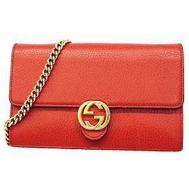 Gucci Interlocking G Schultertaschen-Portemonnaie aus Leder in Rot
