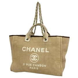 Borsa Tote Chanel Deauville in tela con catena