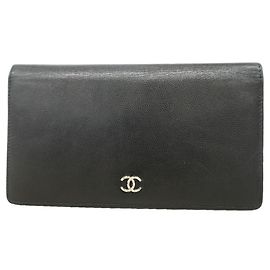 Portefeuille long Chanel en cuir de veau grainé noir