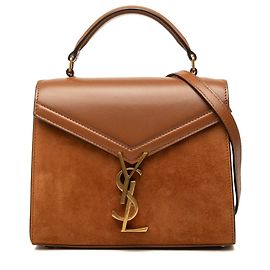 Autre Marque Borsa a mano Cassandra Saint Laurent Mini in pelle di vitello e camoscio marrone