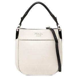 Prada Margit Satchel Small aus weißem Kalbsleder
